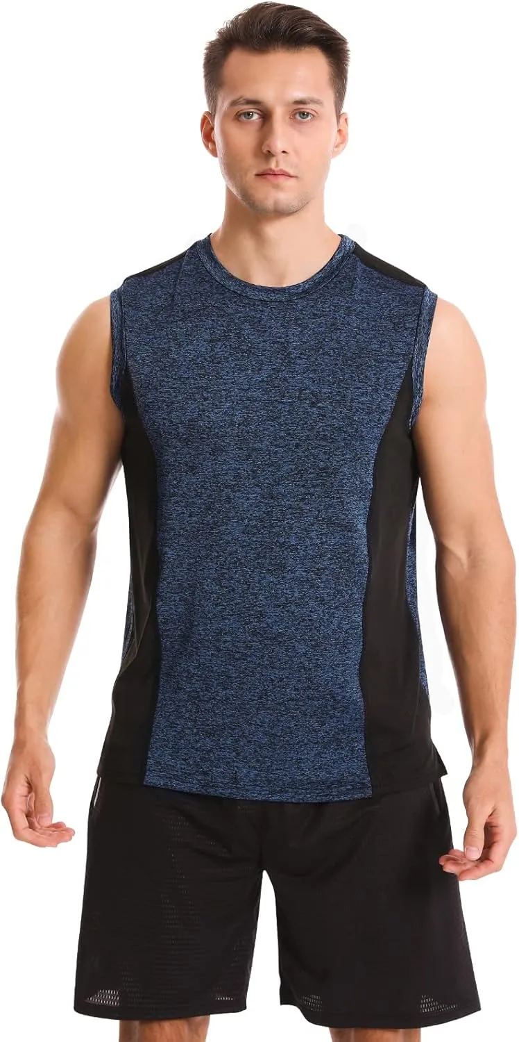 Vislivin Men's 4 Pack Tank Tops Sleeveless Workout Quick Dry Shirts Gym Muscle Shirts Athletic Bodybuilding Tee