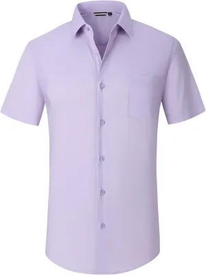 WARHORSEE Mens Dress Shirts Short Sleeve Performance 4-Way Stretch Wrinkle Free Casual Button Down Shirt