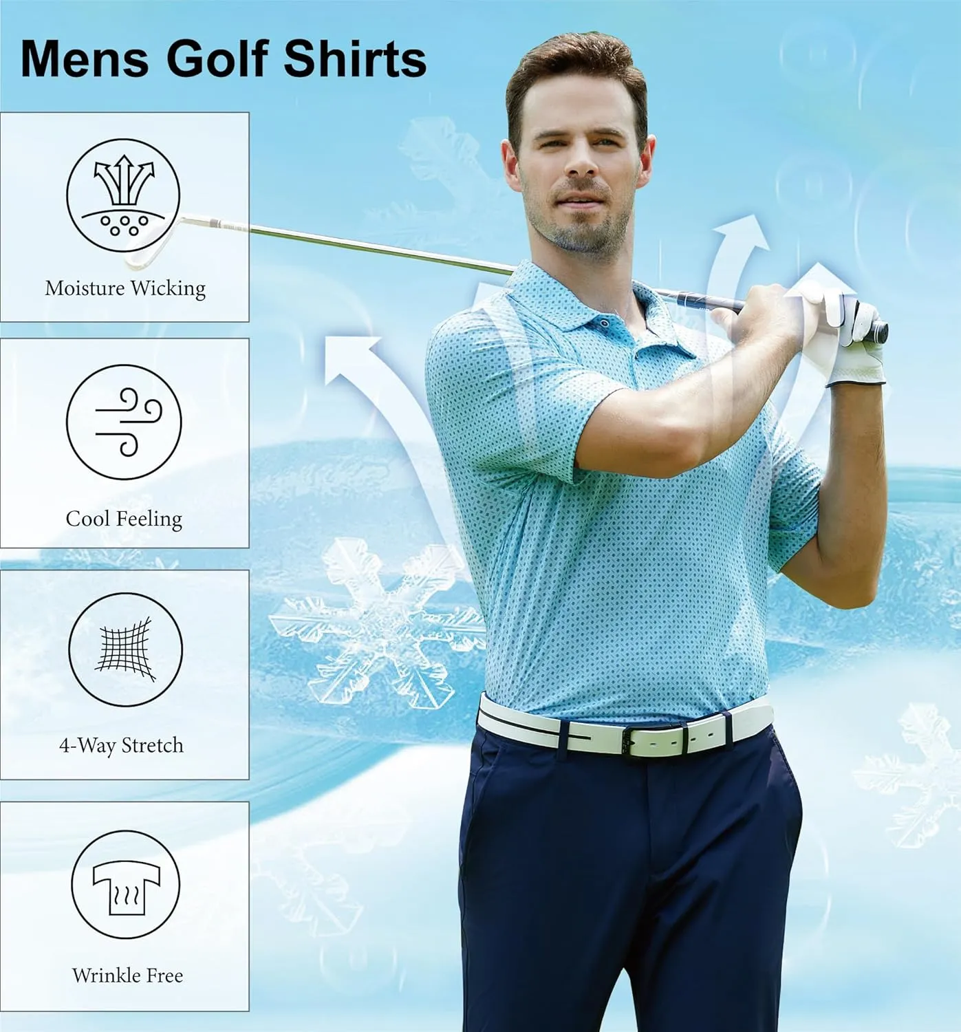 WARHORSEE Mens Golf Polo Shirts Short Sleeve Quick Dry, Performance Stretchy Casual Polo Shirts for Men