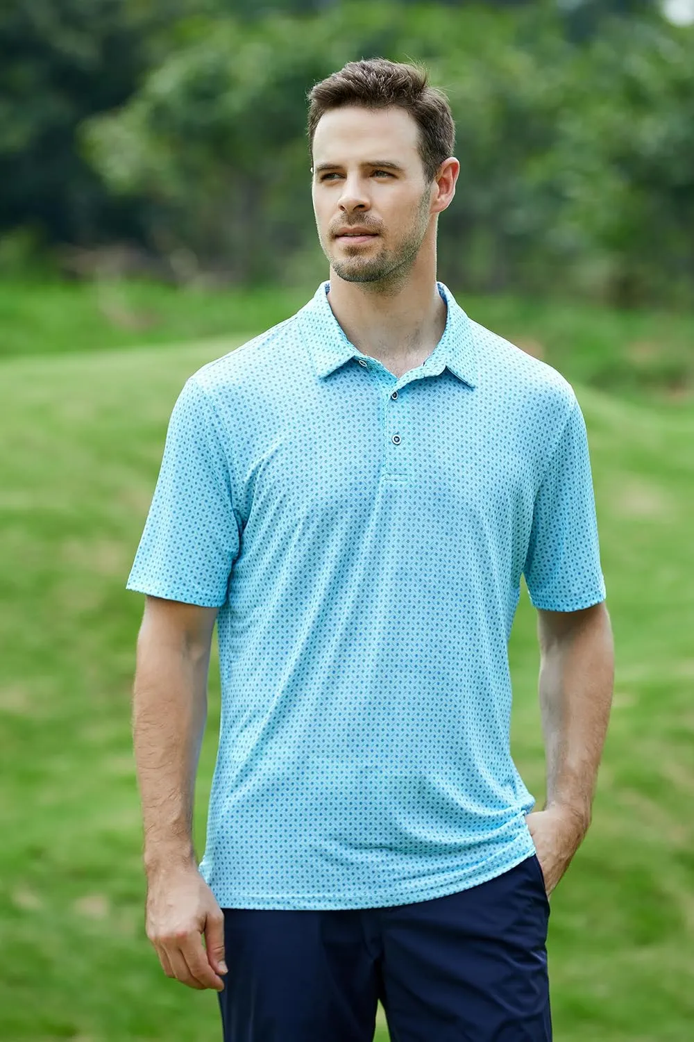 WARHORSEE Mens Golf Polo Shirts Short Sleeve Quick Dry, Performance Stretchy Casual Polo Shirts for Men