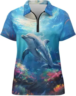 WELLFLYHOM Golf Shirts Short Sleeve Tennis Tops for Women Golf Top 1/4 Zip Workout Sport T-Shirt