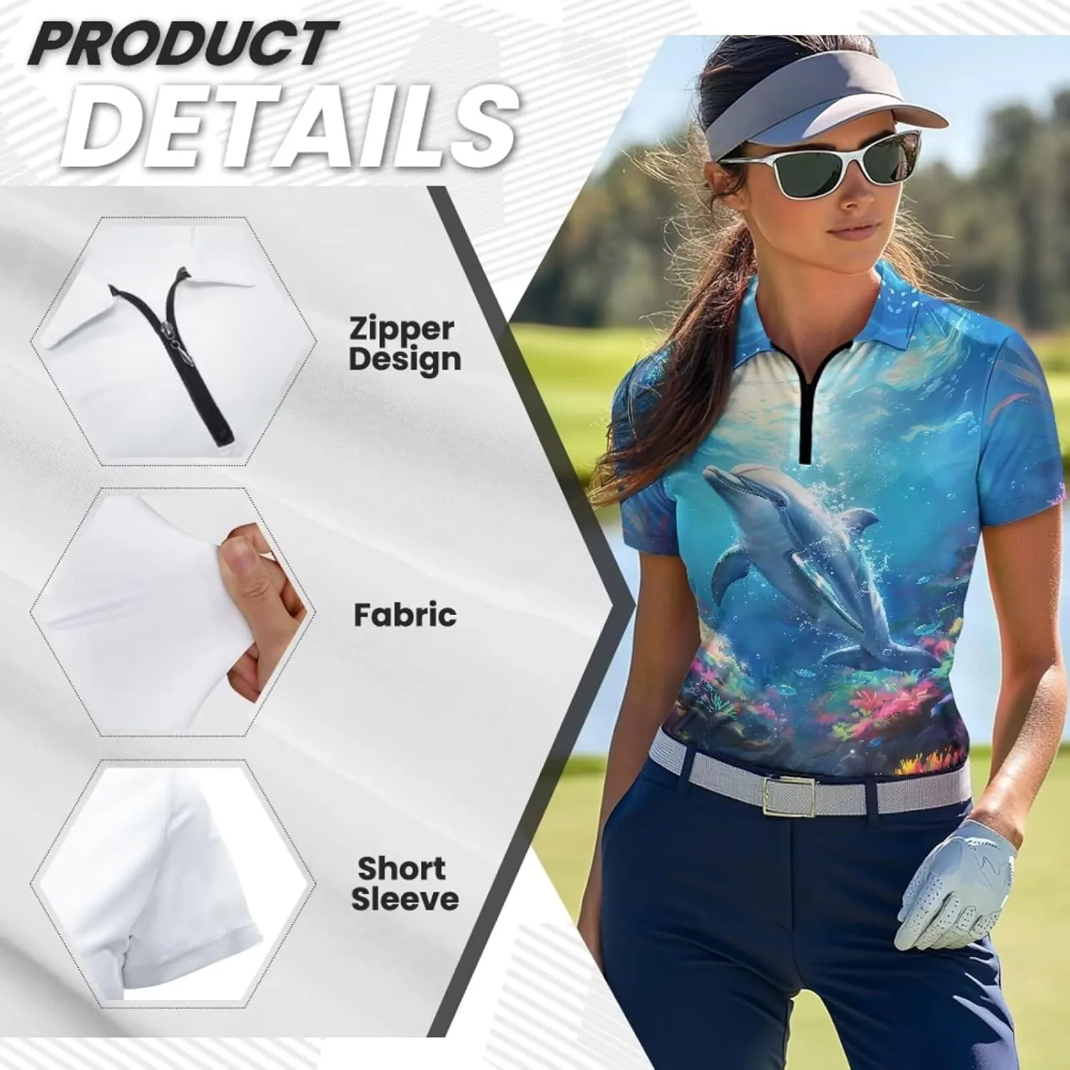 WELLFLYHOM Golf Shirts Short Sleeve Tennis Tops for Women Golf Top 1/4 Zip Workout Sport T-Shirt