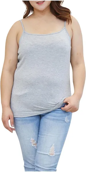 Women Plus Size Camisole Tops Spaghetti Strap Sleeveless Tops Round Neck Thin Stretchy Tanks 2025 Solid Color Blouses