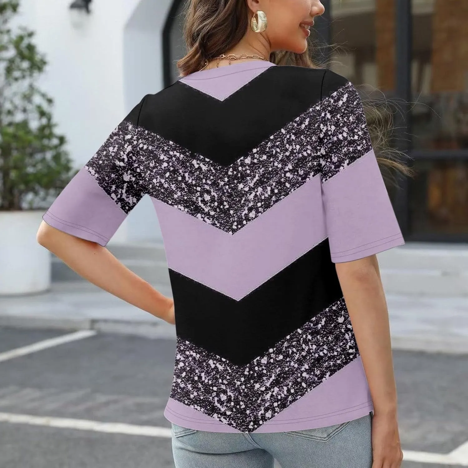 Womens 2024 Summer Half Sleeve Tops Casual V Neck Summer Shirts Loose Fit Elbow Length Sleeve Blouses