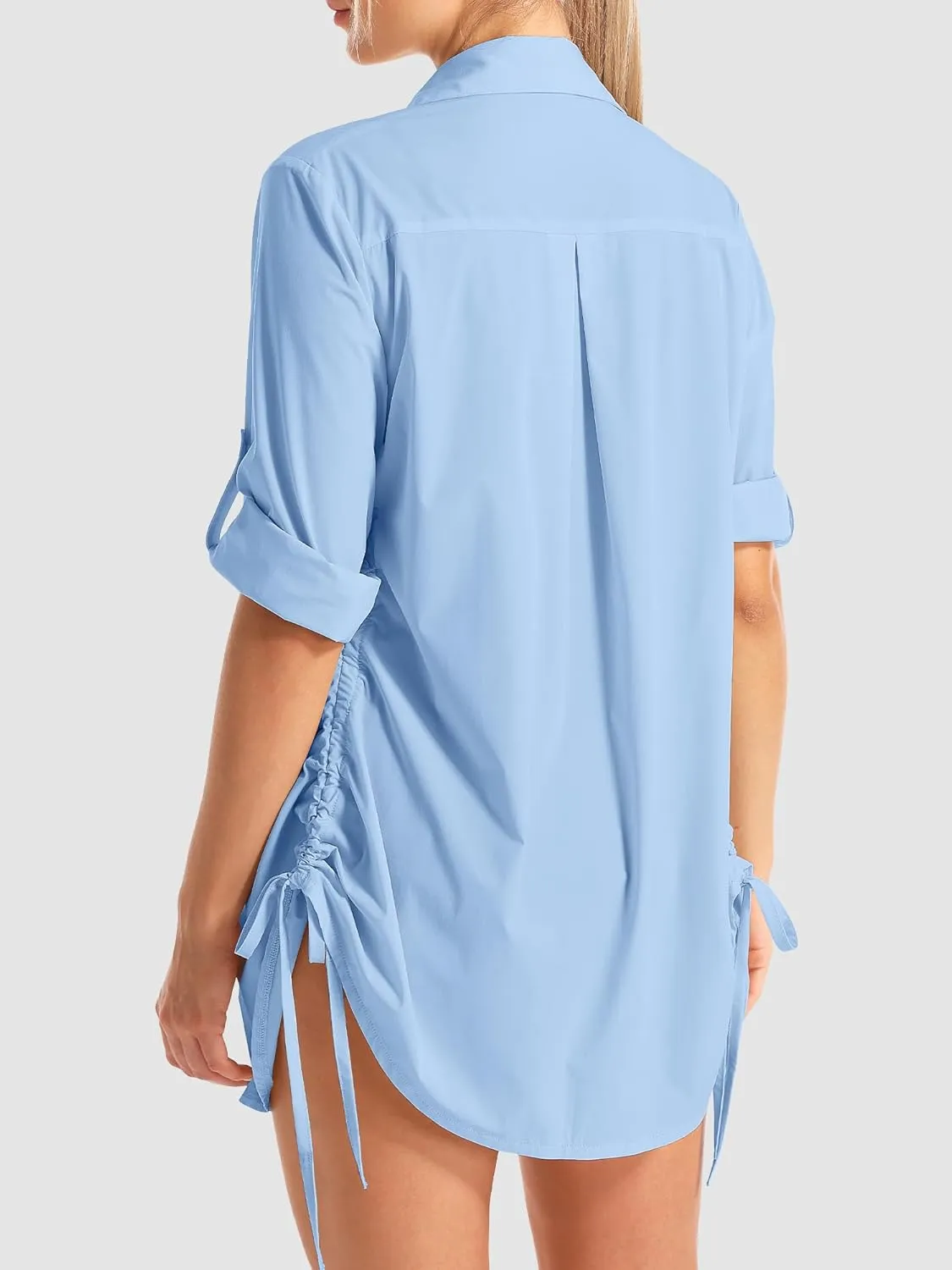 Womens Bathing Suit Cover Up Swimsuit Cover Up for Women Drawstring Button Down UV Sun Protection Beach Dress Shirt