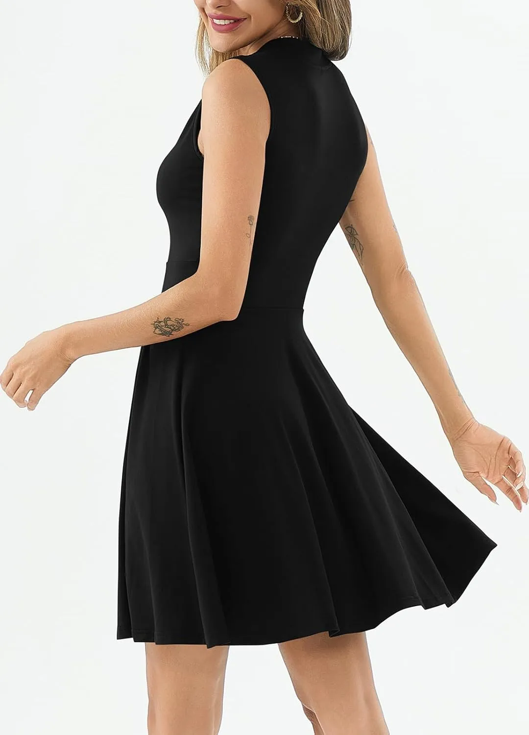 Women's Casual Work Summer Dress V Neck Sleeveless Pleated Beach Sundresses Boho Midi Swing Dresses