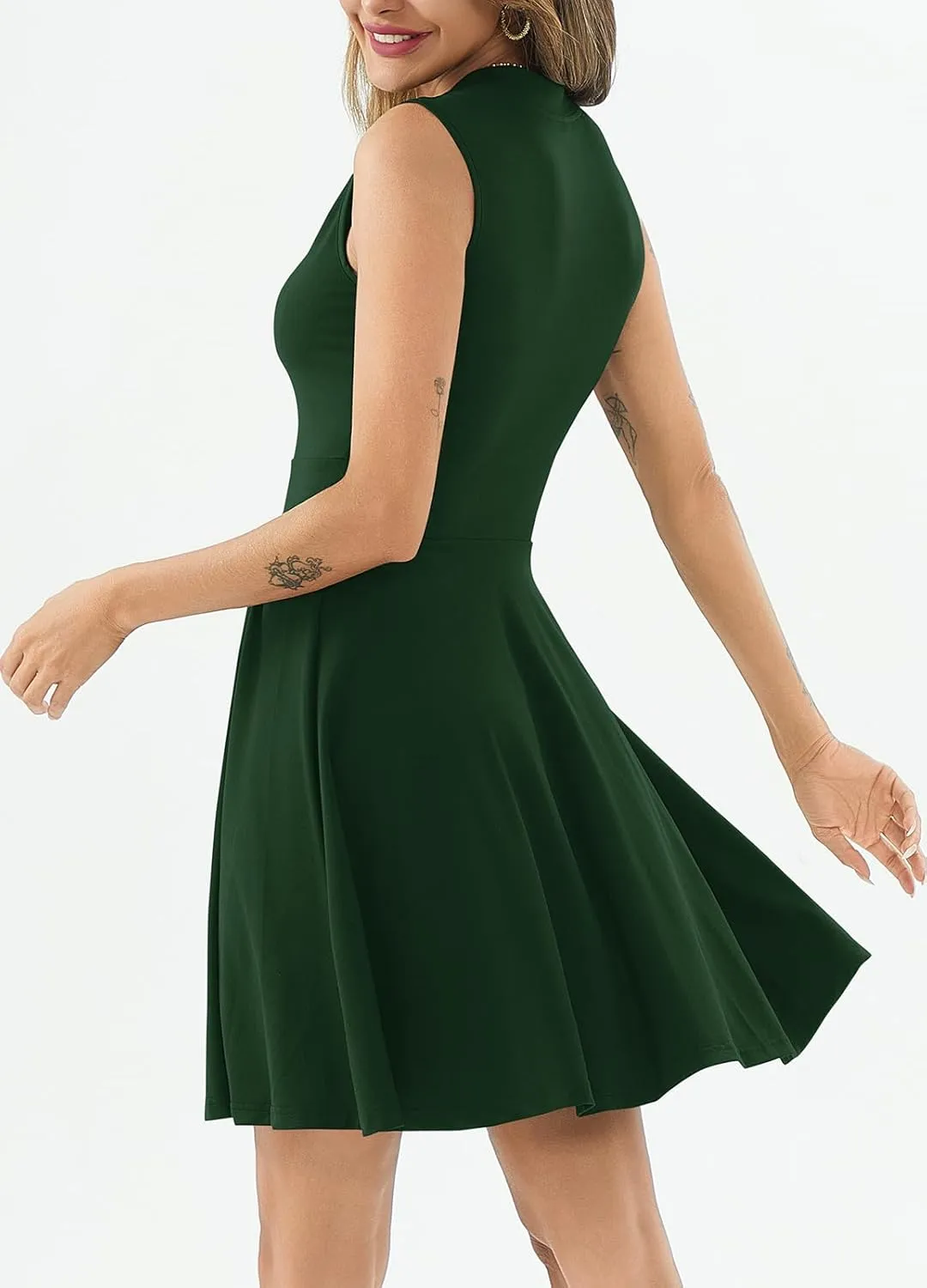 Women's Casual Work Summer Dress V Neck Sleeveless Pleated Beach Sundresses Boho Midi Swing Dresses
