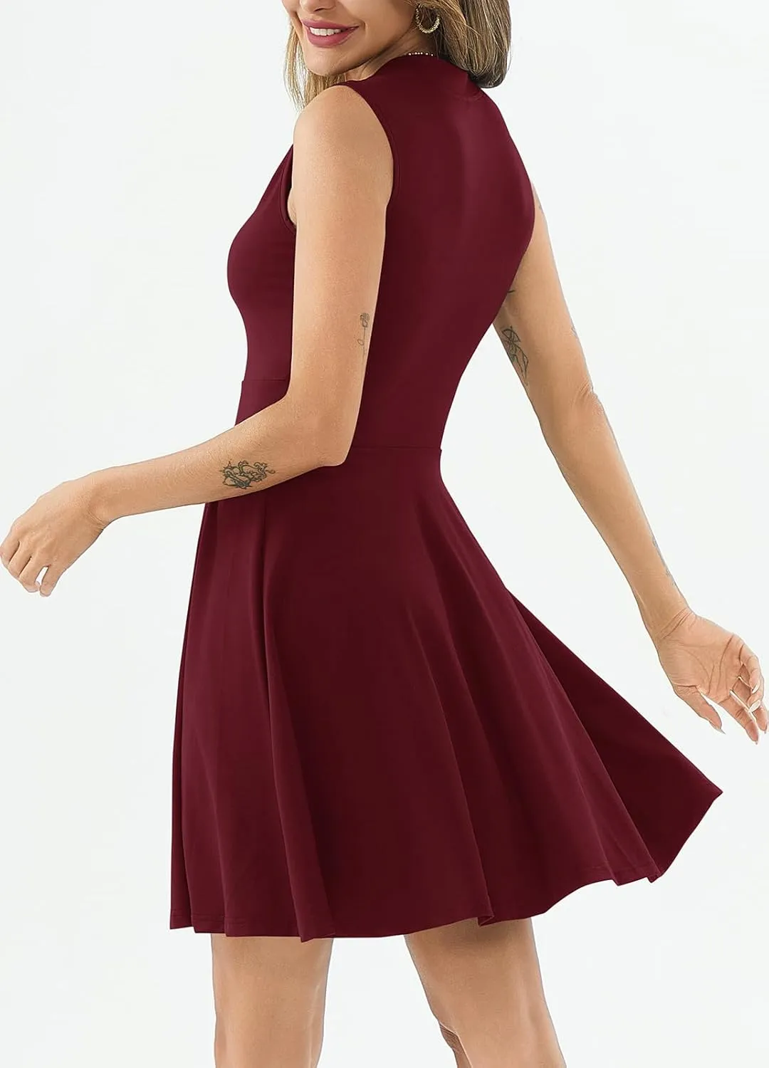 Women's Casual Work Summer Dress V Neck Sleeveless Pleated Beach Sundresses Boho Midi Swing Dresses