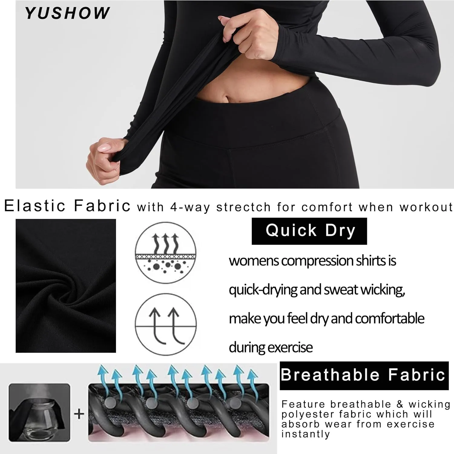 Womens Compression Shirts Long Sleeve Quick Dry Workout Running Yoga Shirts for Women Athletic Tops