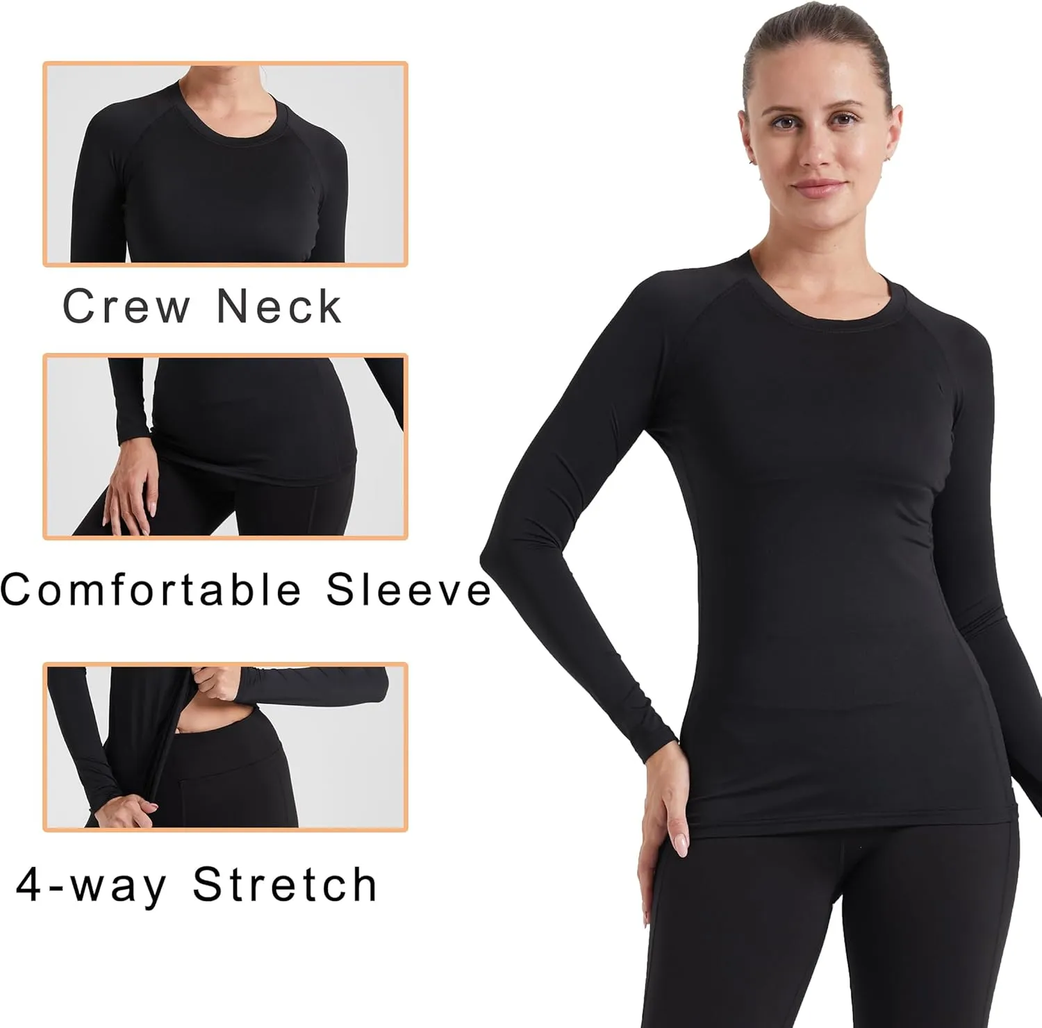 Womens Compression Shirts Long Sleeve Quick Dry Workout Running Yoga Shirts for Women Athletic Tops
