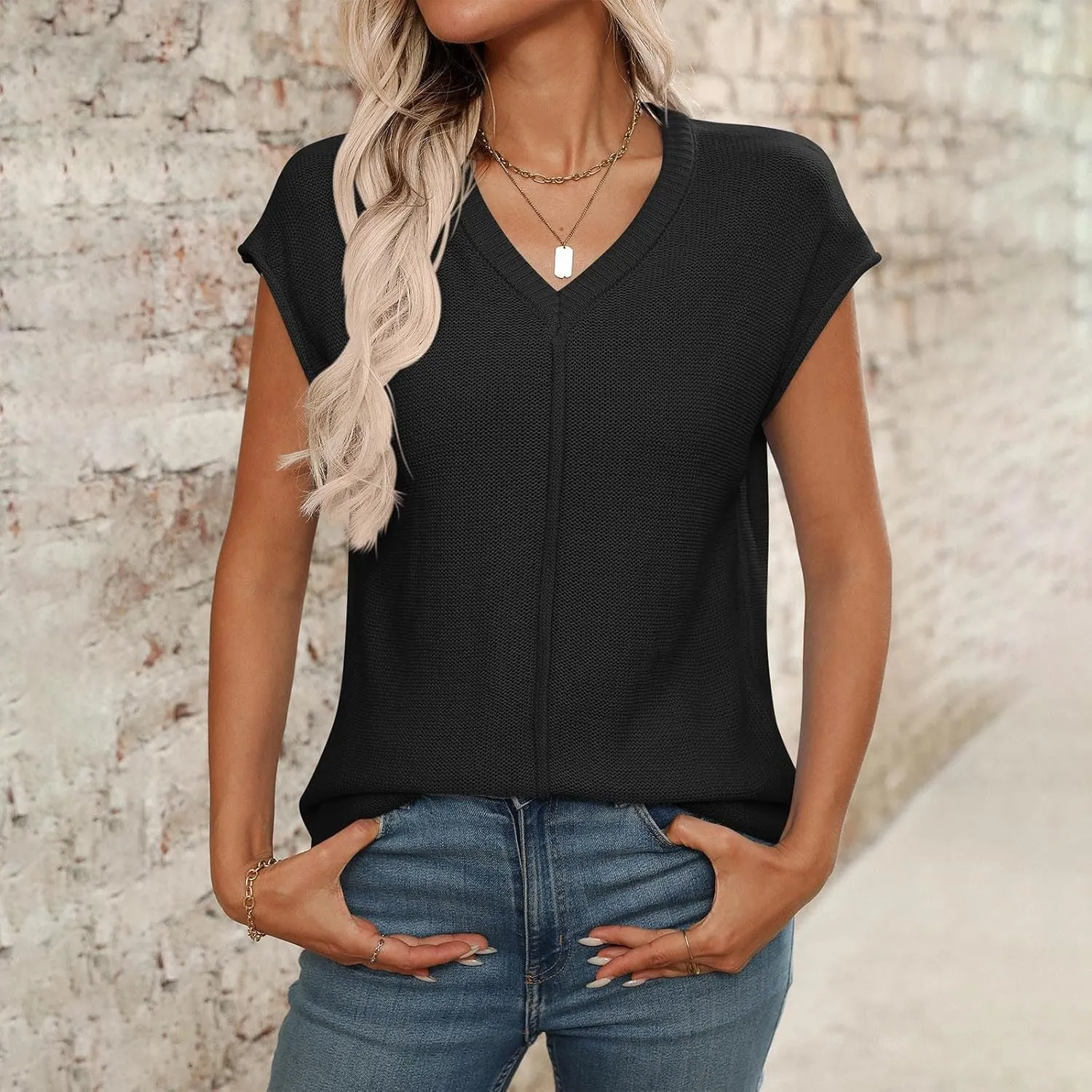 Womens Cotton Pullover Tops 2025 Summer Trendy Knit Cap Sleeve Sweater Vests Casual Loose Fit Lightweight Blouse