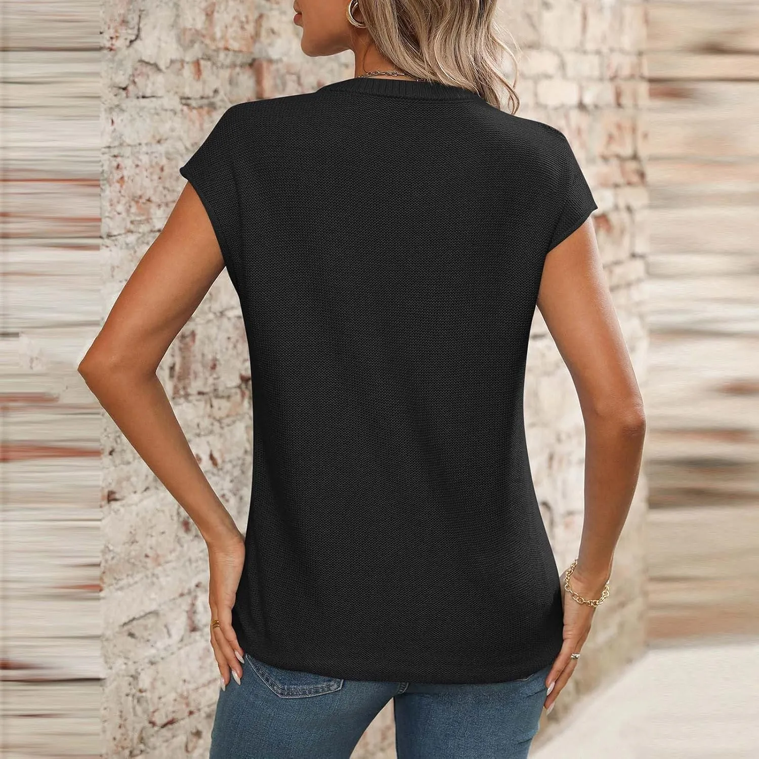 Womens Cotton Pullover Tops 2025 Summer Trendy Knit Cap Sleeve Sweater Vests Casual Loose Fit Lightweight Blouse