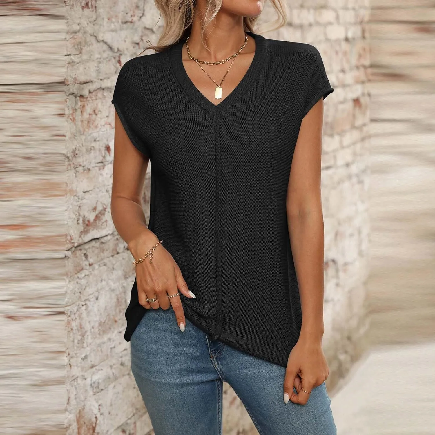 Womens Cotton Pullover Tops 2025 Summer Trendy Knit Cap Sleeve Sweater Vests Casual Loose Fit Lightweight Blouse