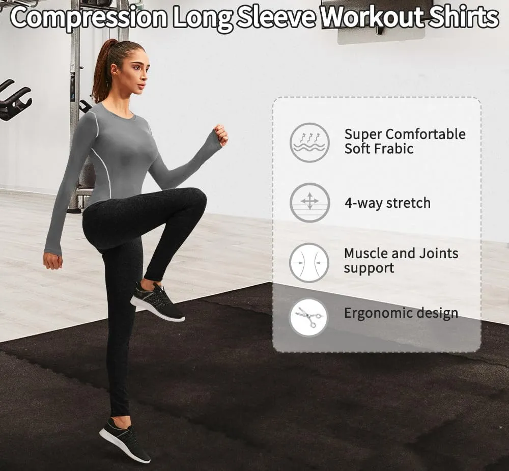 Women's Dry Fit Athletic Compression Shirt Long Sleeve Workout Base Layer T Shirt Tops Sports Gear