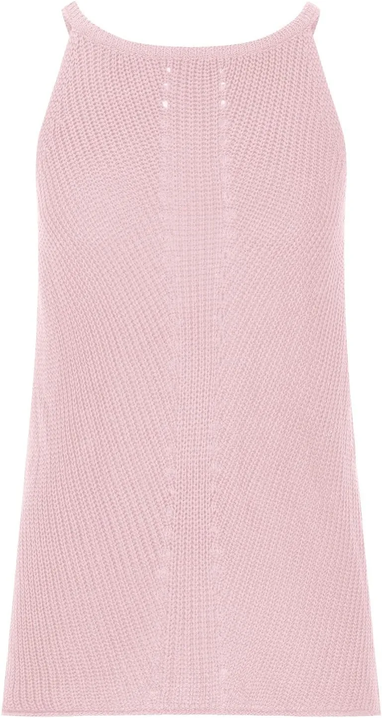 Womens Knitted Eyelet Tank Tops - Sleeveless Loose Fit Blouse Crew Neck Casual Camisole Summer Trendy Fashion Clothes