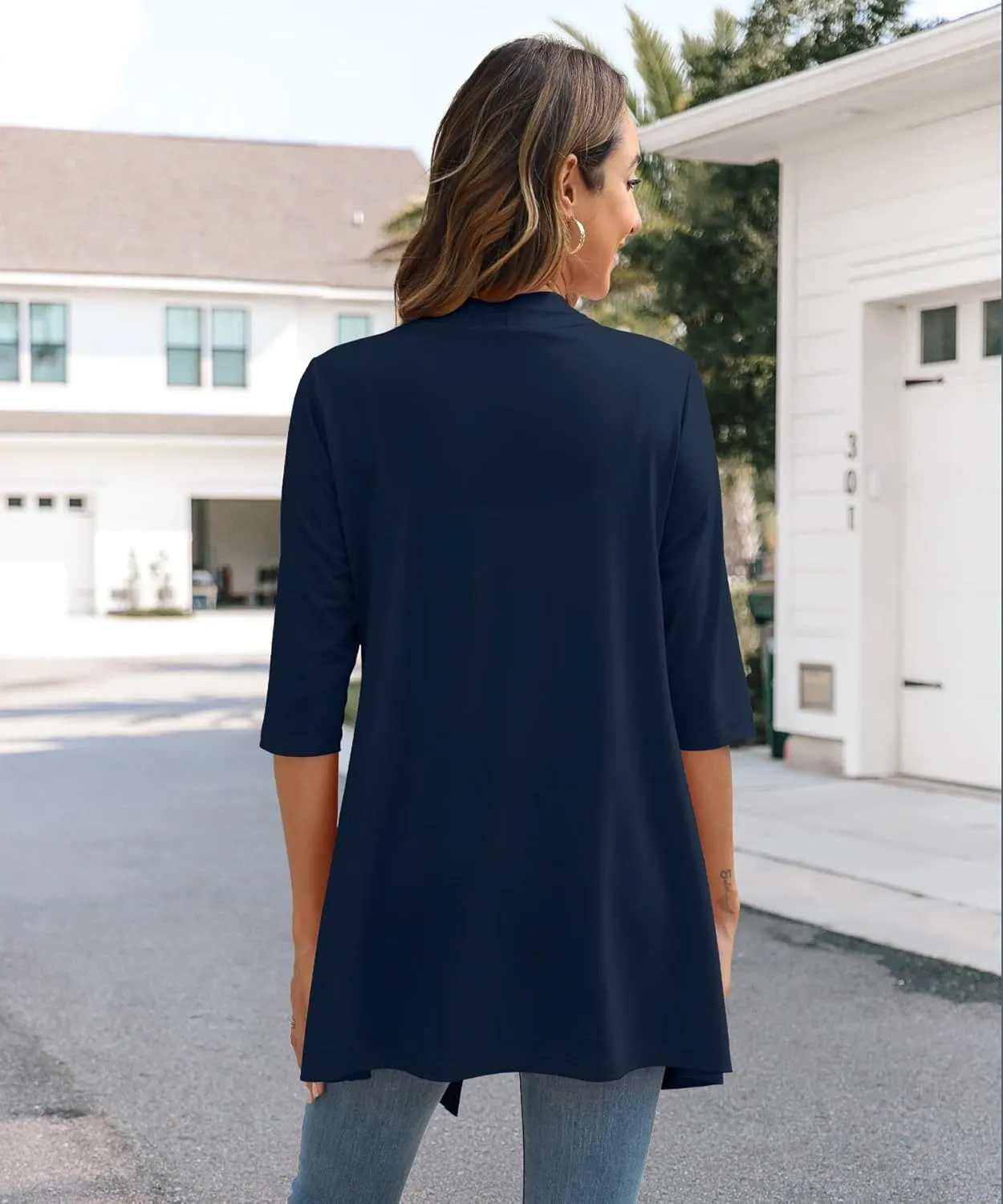 Womens Lightweight Open Front Cardigan Casual Loose Knit 3/4 Sleeves Fall Outwear Fashion