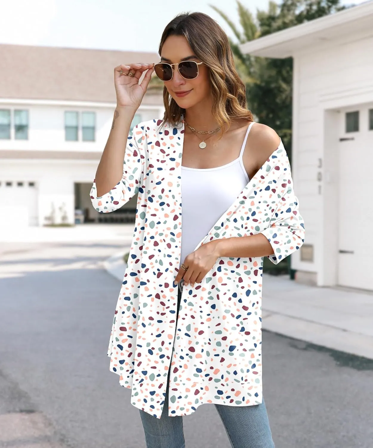 Womens Lightweight Open Front Cardigan Casual Loose Knit 3/4 Sleeves Fall Outwear Fashion
