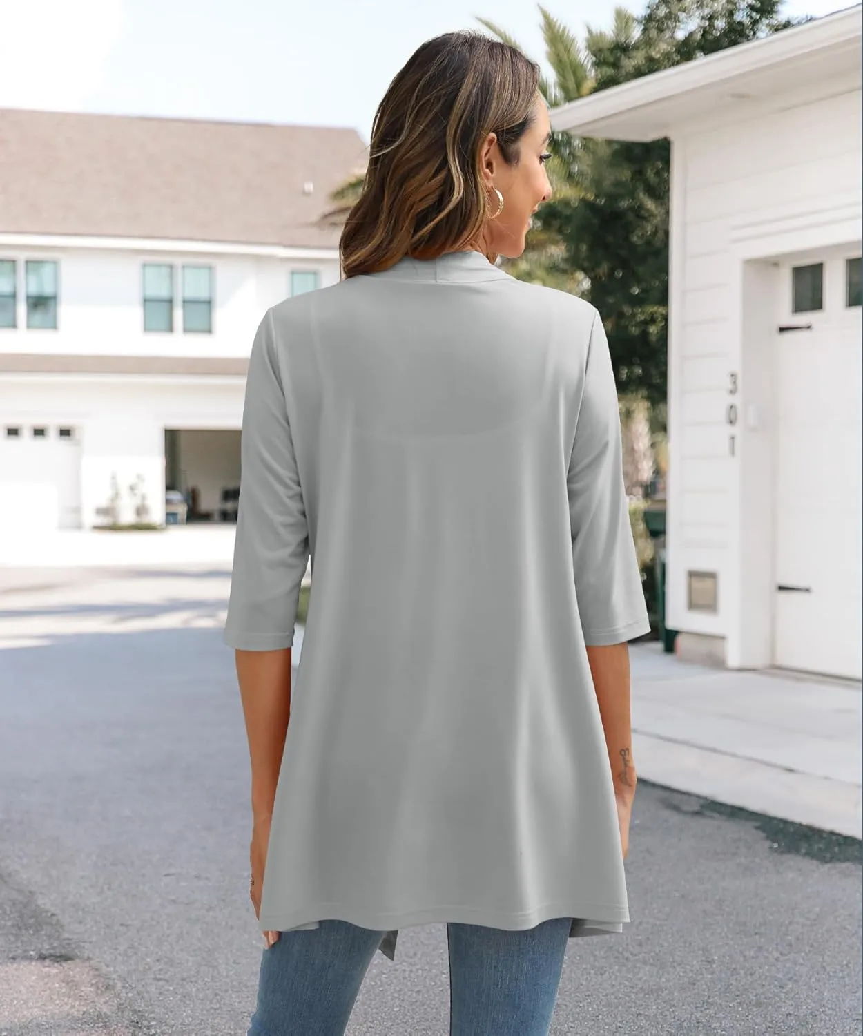 Womens Lightweight Open Front Cardigan Casual Loose Knit 3/4 Sleeves Fall Outwear Fashion
