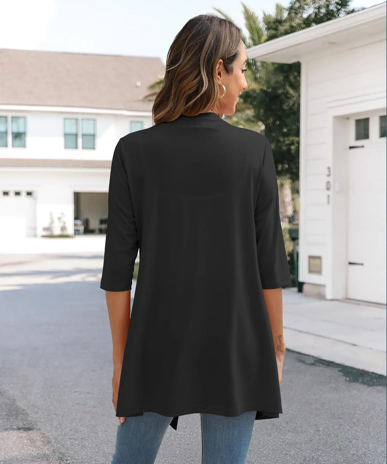 Womens Lightweight Open Front Cardigan Casual Loose Knit 3/4 Sleeves Fall Outwear Fashion
