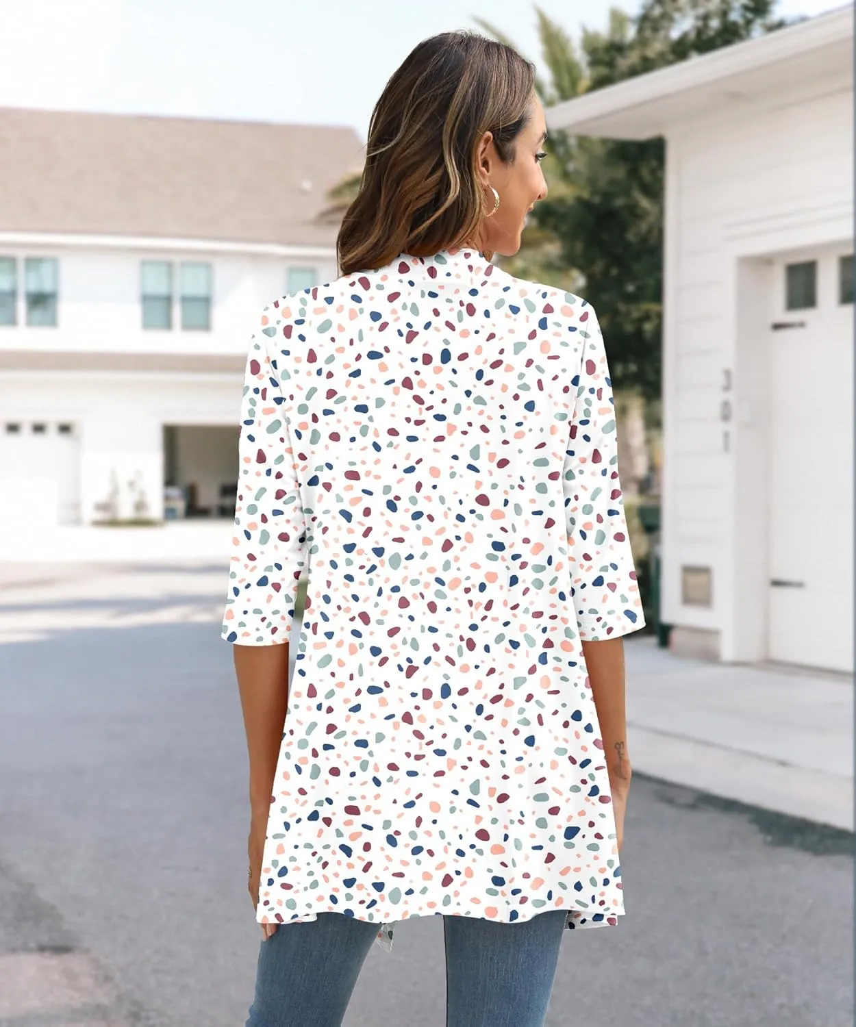 Womens Lightweight Open Front Cardigan Casual Loose Knit 3/4 Sleeves Fall Outwear Fashion
