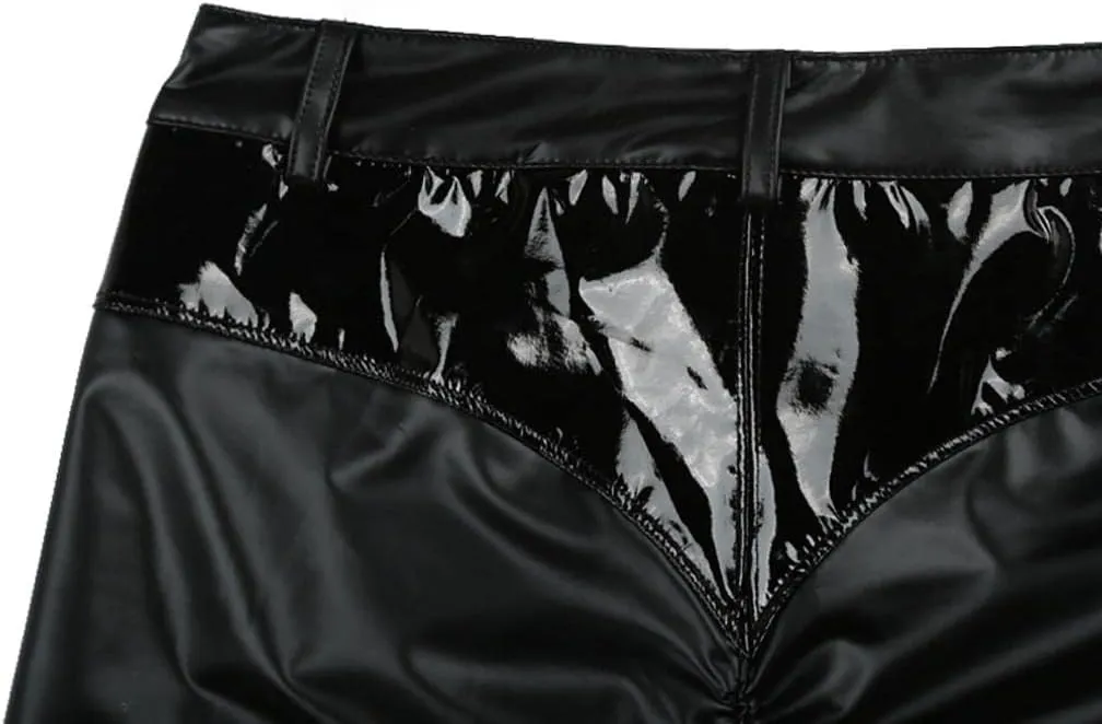 Womens Motorcycle Riding Stretchy Faux Leather Leggings Pants Sexy Black High Waisted Butt Lift Tights