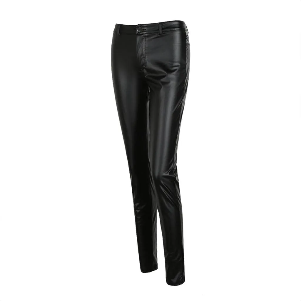Womens Motorcycle Riding Stretchy Faux Leather Leggings Pants Sexy Black High Waisted Butt Lift Tights