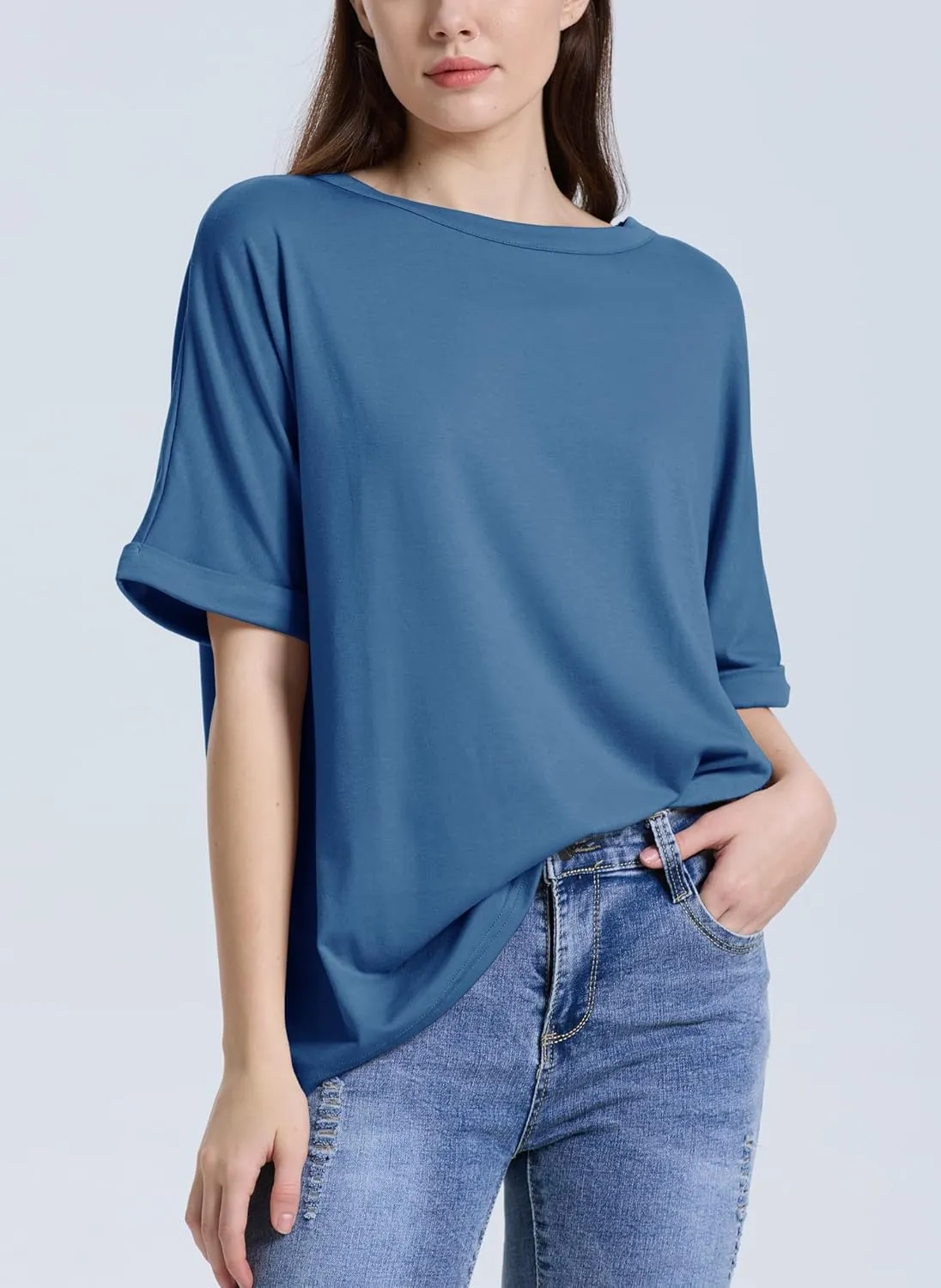 Women's Oversized T Shirts Short Sleeve Crewneck Summer Tops Casual Loose Basic Tee Shirts