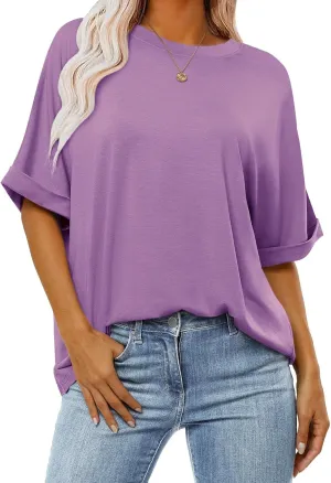 Women's Oversized T Shirts Short Sleeve Crewneck Summer Tops Casual Loose Basic Tee Shirts