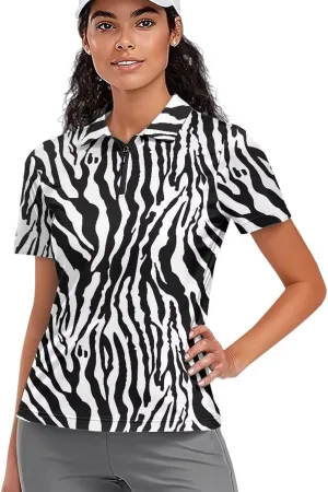 Women's Short Sleeve Golf Tennis Shirts Lightweight Zip Up Quick Dry Workout Pullover Tops Polo Shirts XS-2XL