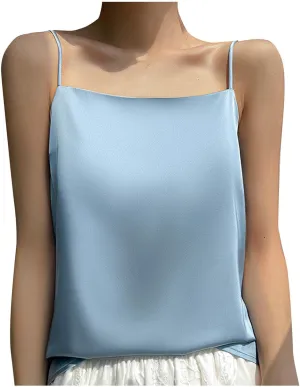 Womens Silk Satin Camisole Tops Square Neck Spaghetti Strap Tanks Summer Comfy Oversized Top 2025 Y2K Dressy Tanks