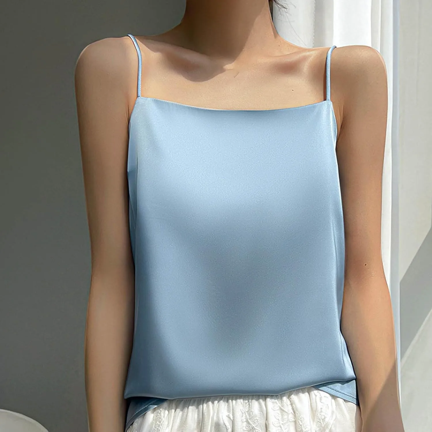Womens Silk Satin Camisole Tops Square Neck Spaghetti Strap Tanks Summer Comfy Oversized Top 2025 Y2K Dressy Tanks