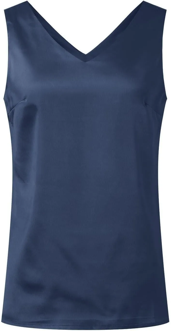 Womens Silk Satin Tank Tops V Neck Casual Solid Sexy Sleeveless Cami Camisole Blouses Summer Basic Work Shirt