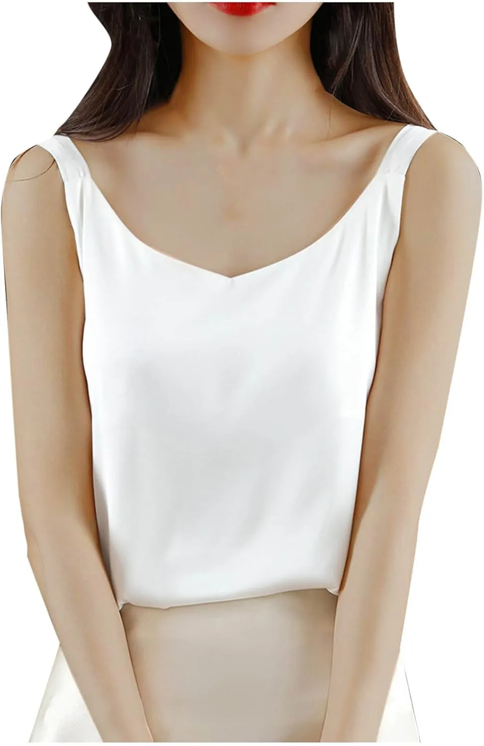 Women's Silk Satin Tank Tops V Neck Spaghetti Strap Sleeveless Camisole Solid Color Fashion Summer Basic Blouse