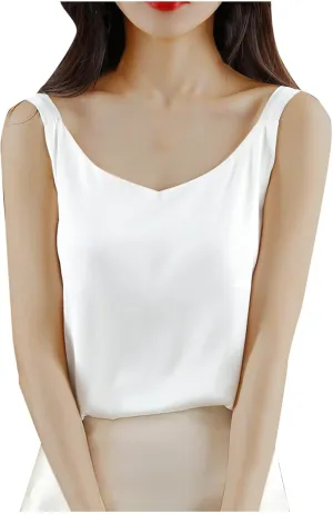 Women's Silk Satin Tank Tops V Neck Spaghetti Strap Sleeveless Camisole Solid Color Fashion Summer Basic Blouse