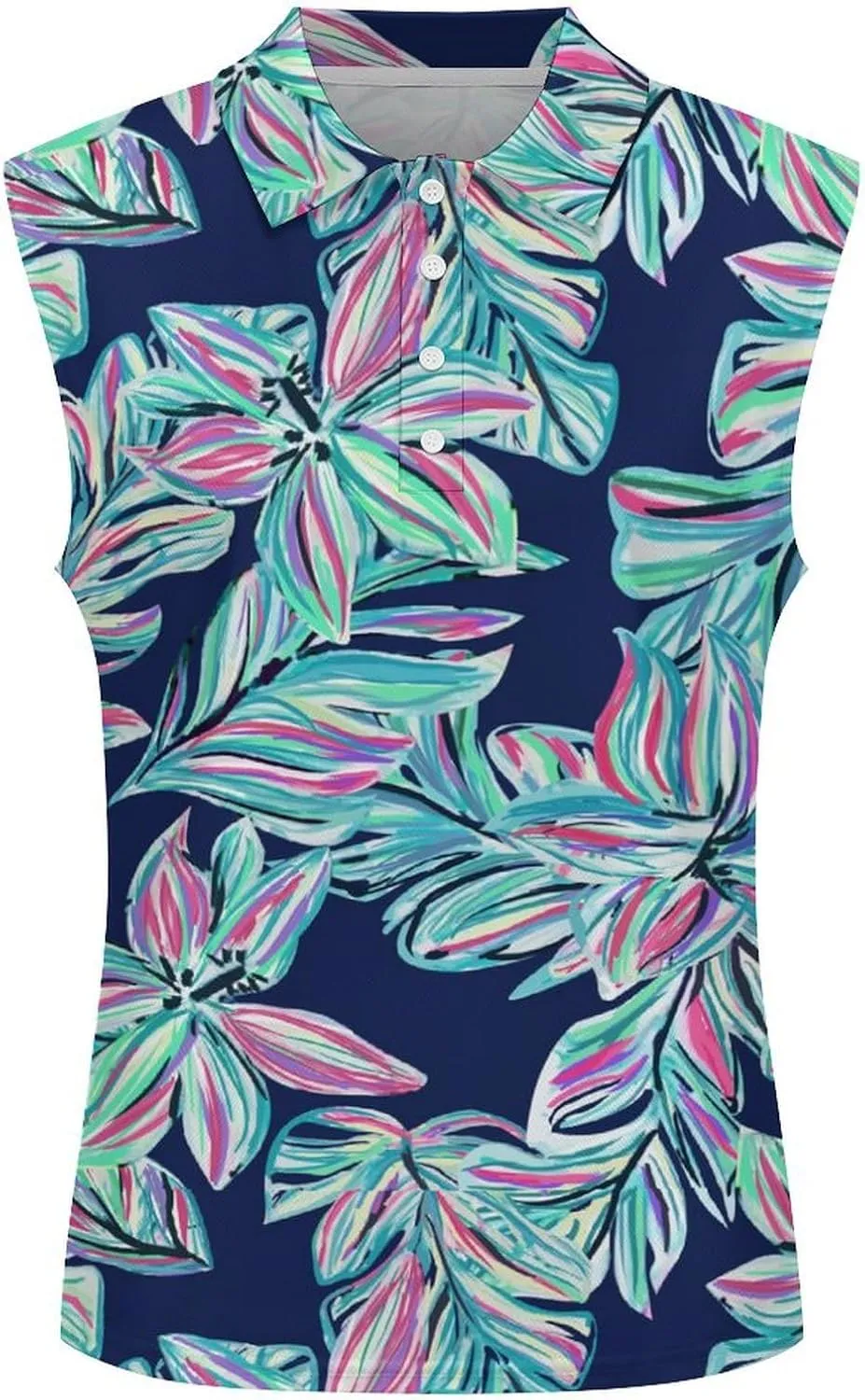 Womens Sleeveless Golf Shirt Polo Shirts for Women Moisture Wicking Athletic Golf Tank Top Printed Polo Tennis Shirts