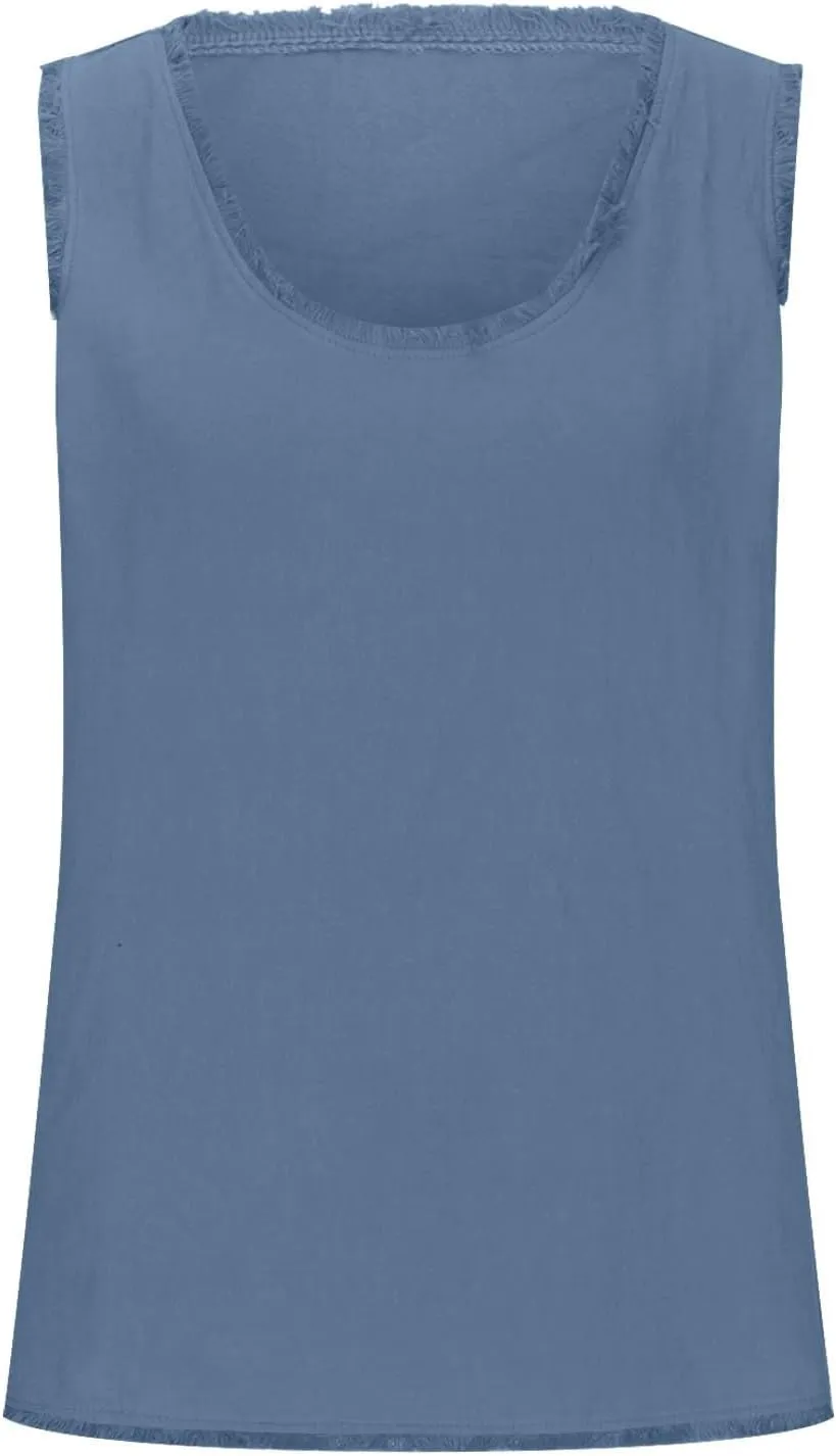 Womens Sleeveless V Neck Cotton Linen Tank Tops 2025 Summer Tank Shirts Solid Color Raw Edge Hem Camisoles Tees