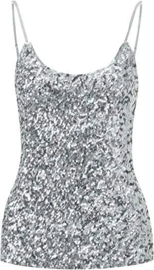 Womens Sparkle Sequin Tank Tops Spaghetti Strap Shining Camisole Vest Glitter Nightclub Disco Sleeveless Clothing