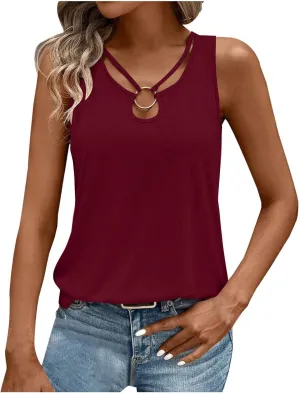 Womens Summer Tank Tops 2025 Cut Out Ring Keyhole Neck Sleeveless Cute Basic Tee Shirts Trendy Beach Vacation Clothes