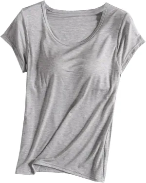 Womens Tops 2025 Summer Casual Short Sleeve T Shirts with Built in Bra Plus Size Basic Solid Yoga Athletic Tees Shirts