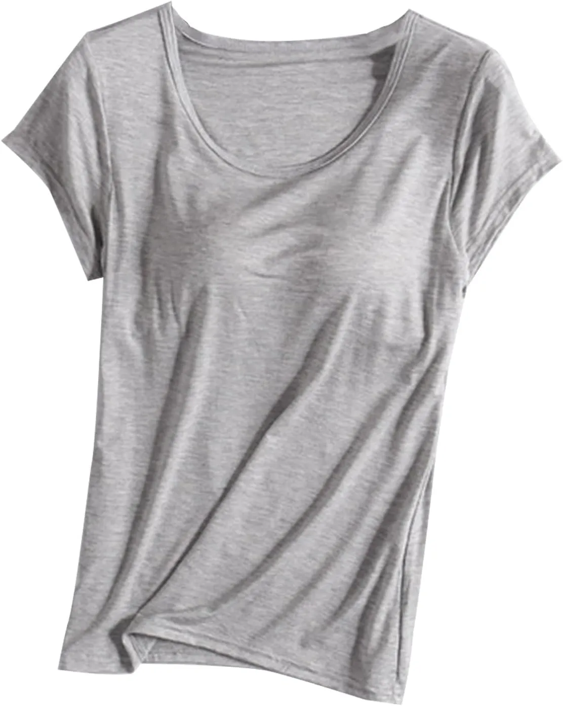 Womens Tops 2025 Summer Casual Short Sleeve T Shirts with Built in Bra Plus Size Basic Solid Yoga Athletic Tees Shirts