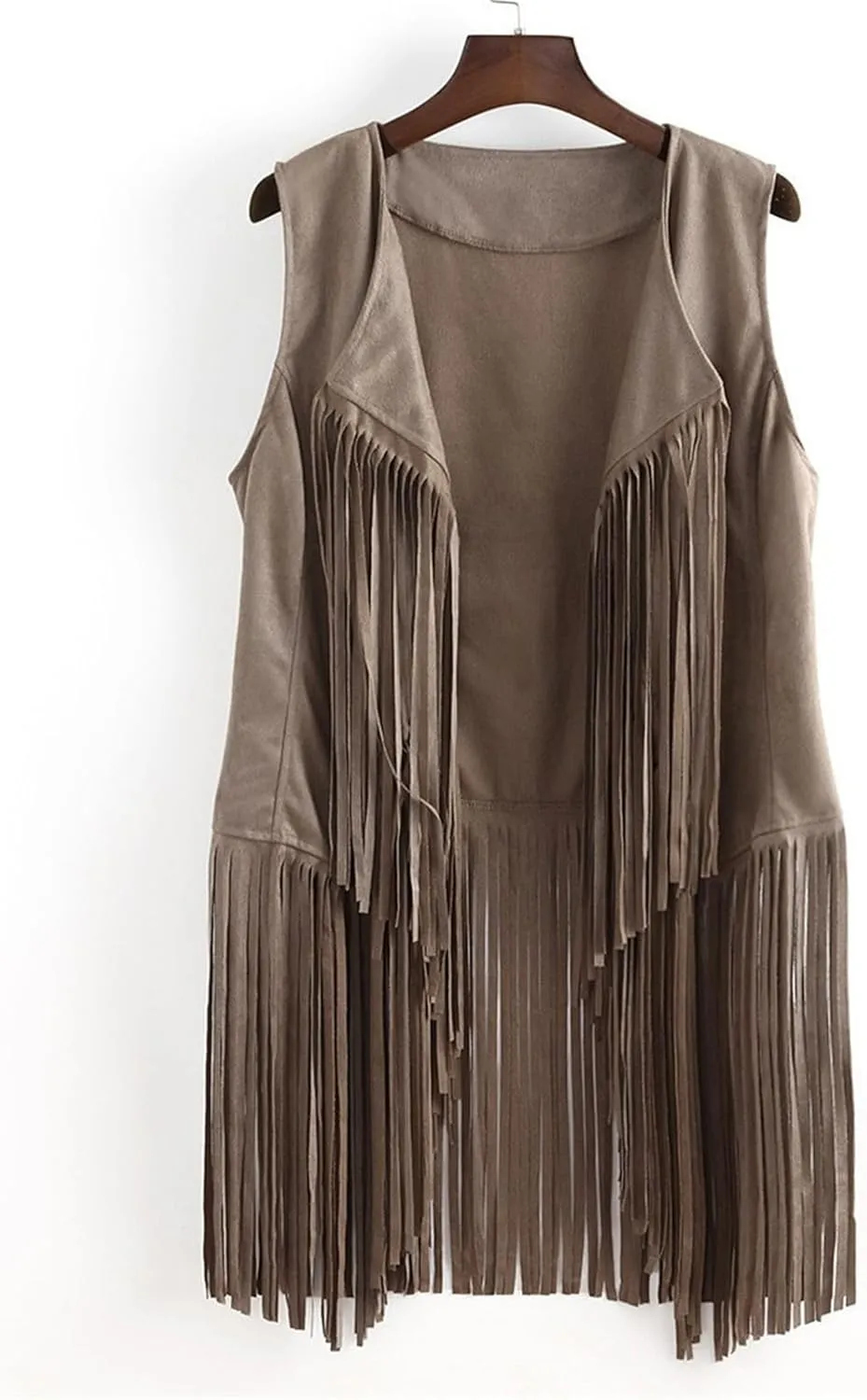 Womens Vintage Western Fringe Vest Tops 70s Hippie Costume Sleeveless Cowgirl Cowboy Faux Suede Tassel Shirt