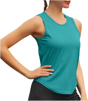 Workout Tank Tops for Women Lightweight Atheletic Curved Hem Sleeveless Shirt Quick Dry Tennis Gym Exercise Yoga Tops
