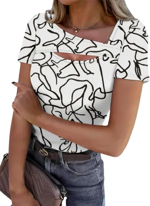 XIEERDUO Womens Summer Tops Short Sleeve Shirts for Women Sexy Tops Y2K Shirts One Piece Cutout Tops