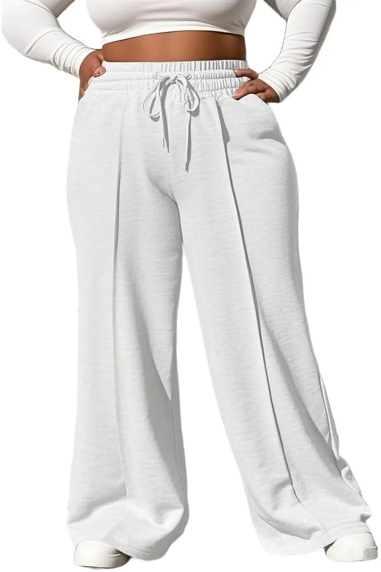 YeGine Women Plus Size Wide Leg Sweatpants Elastic Waist Loose Fit Summer Casual Drawstring Baggy Active Pants