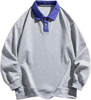 ZAFUL Men's Long Sleeve Polo Shirts Color Spliced Polo Collar Sweatshirt Casual Golf Patchwork Shirts Tops
