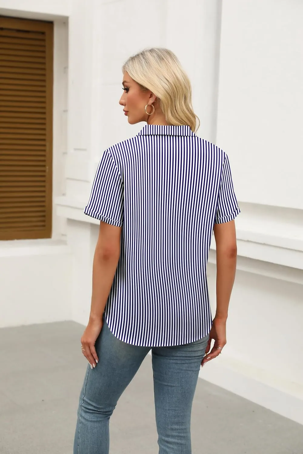 Zeagoo Womens Button Down Shirts Rolled Cuffed Short Sleeve Shirt Cute Collared Summer Casual Work Blouse