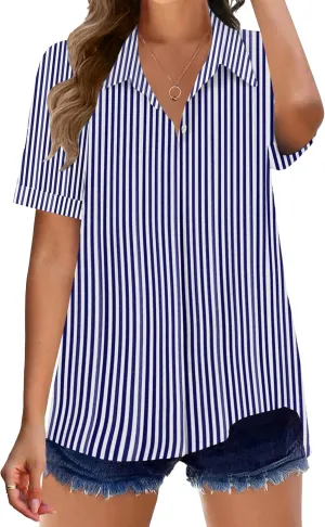 Zeagoo Womens Button Down Shirts Rolled Cuffed Short Sleeve Shirt Cute Collared Summer Casual Work Blouse