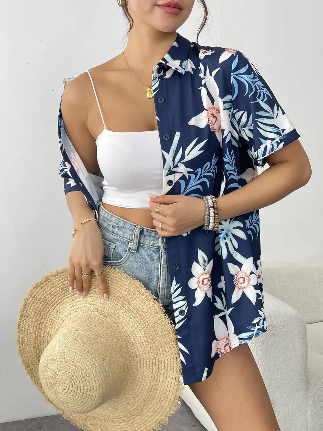 Zeagoo Womens Hawaiian Button Down Shirts Short Sleeve Casual Floral Tropical Shirt Summer Beach Shirt Cool Button Up Tops