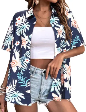 Zeagoo Womens Hawaiian Button Down Shirts Short Sleeve Casual Floral Tropical Shirt Summer Beach Shirt Cool Button Up Tops