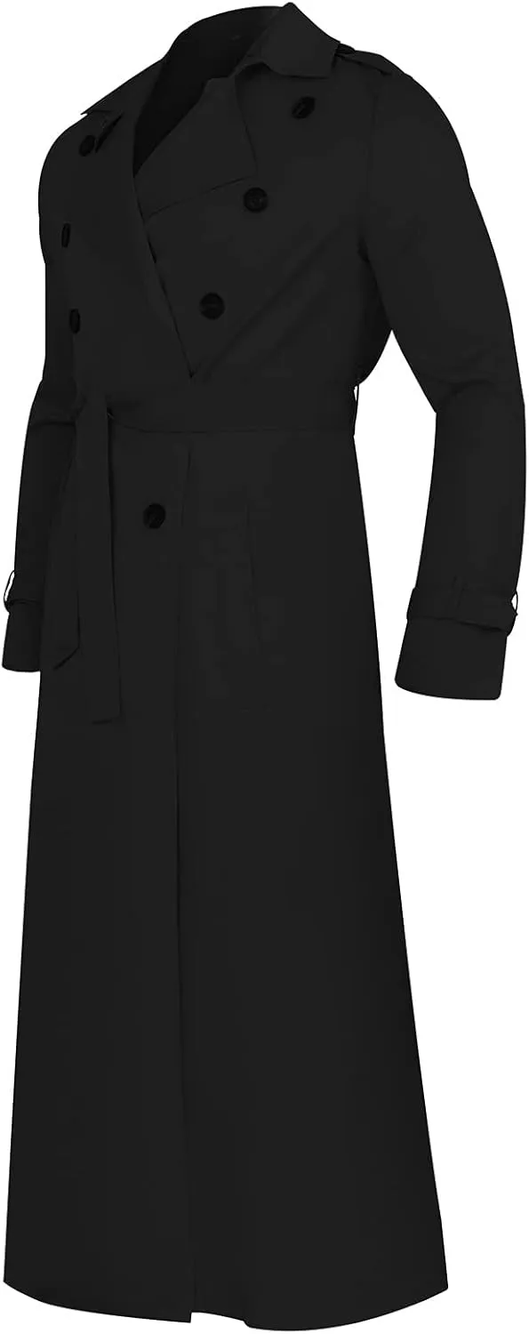 ZYXTIM Man's Double Breasted Trench Coat Notched Lapel Casual Windbreaker Vintage Long Jacket Overcoat with Shoulder Pad